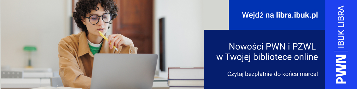 IBUK Libra grafika reklamująca dostęp do dodatkowych tytułów wydawnictw PZWL i PWN