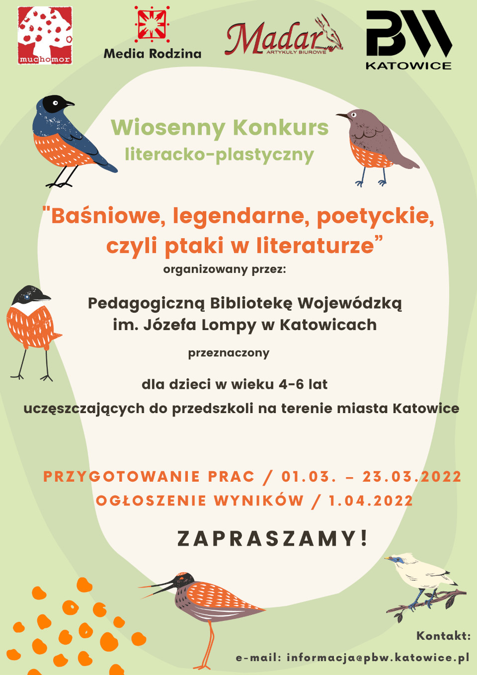 Plakat konkursu Baśniowe, legendarne, poetyckie, czyli ptaki w literaturze